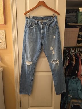 Levi's Women's 501 Straight Leg Distressed Light Blue Jeans Sz 29×32